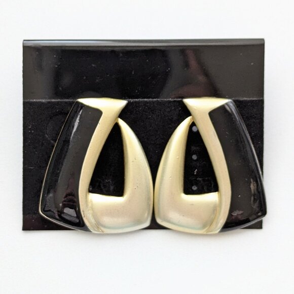 80s Enamel Triangle Stud Earrings 1.25" - Picture 3 of 5